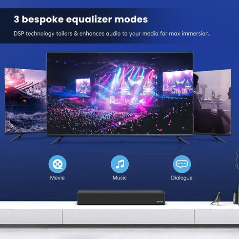 Sound Bar, BESTISAN 50 Watts Soundbar with HDMI, Optical, Coaxial, AUX, USB and Bluetooth Connection, Bass Adjustable,