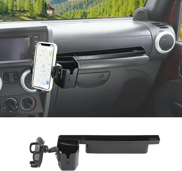 Multi-Mount Metal Road Passenger Phone Holder - Fit for 2007-2010 Jeep Wrangler JK JKU, Phone Mount Storage Tray