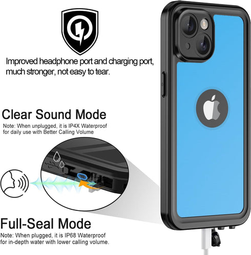 Waterproof Case for iPhone 15 Plus, Shockproof IP68 Full-Body Sturdy Cover, Built-in Screen Protector, Durable