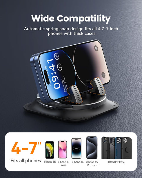 Vpryhuan 360 Degree Rotation Dashboard Phone Holder for Car, Anti-Slip Grips & One-Hand Operation Car Cell Phone Mount