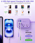 Beeiker 6 USB(3 5Ft 24W 3 USB C) Purple Travel Power Strip- Purple Extension Cord with USB Charging Station