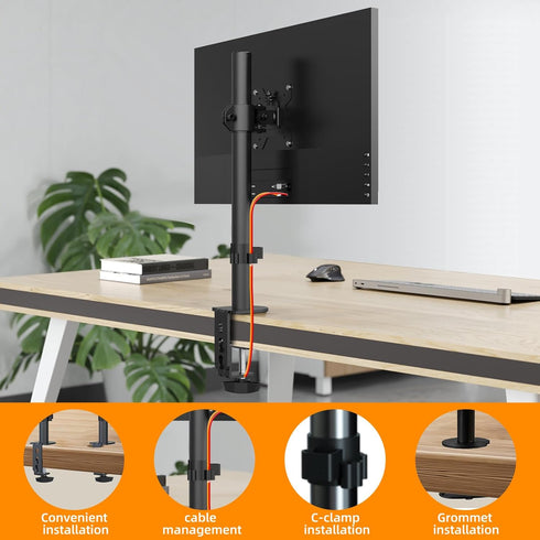 Pholiten Monitor Mount for Most 13-32" Computer Screens up to 22lbs, Adjustable Single Desk Stand with Tilt Swivel
