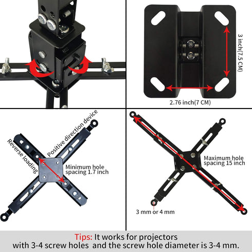 Projector Mount - Wall or Ceiling Projection Mount Bracket with Adjustable Height and Extendable Arms for Home and