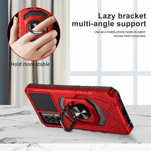 Customerfirst Compatible for Cricket Outlast Case, Tempered Glass Screen Protector & Ring Kickstand (Red)