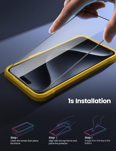 Lamicall 2Pack Screen Protector for iPhone 15 Pro Max - Black Edge, Tempered Glass, Easy Apply, Case Friendly.