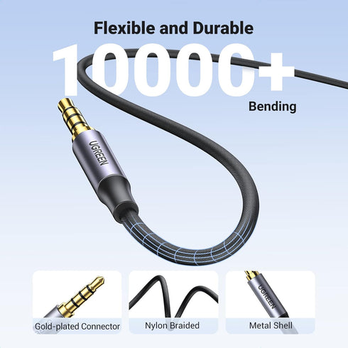 UGREEN 3.5mm Audio Cable Braided, 4-Pole Hi-Fi Stereo TRRS Jack Shielded Male to Male AUX Cord, 6FT