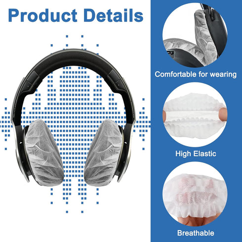 100Pcs White Non-Woven Sanitary Headphone Ear Covers, Disposable Stretch Covers for On Ear Headphones Earpads