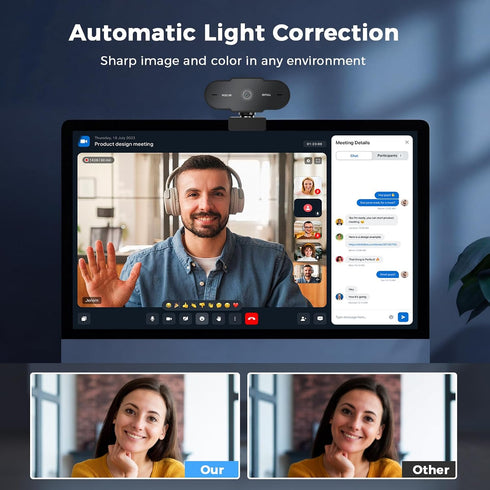 cbeyook 1080P 360 Full HD Webcam with Microphone, Auto Light Correction, Rotatable, Plug & Play, Compatible