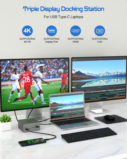 SUTOUG 16-in-1 4K USB-C Docking Station with Triple Display, HDMI, USB Ports, Ethernet, SD/TF Card Reader - Compatible