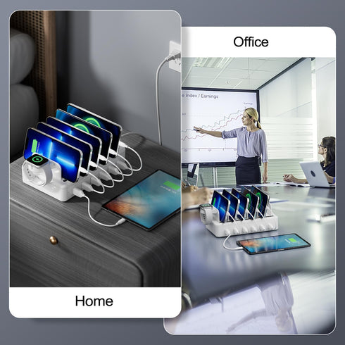 Charging Station for Multiple Devices, 6 Port 50W Fast Multi Charger Station with 6 Mixed Charging Cables for iPhone