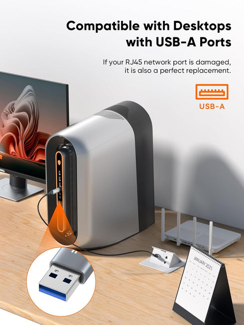 6.6FT, RJ45 CableCreation USB to Ethernet Cable USB to Internet LAN Network Cable, Gigabit Directly Connected