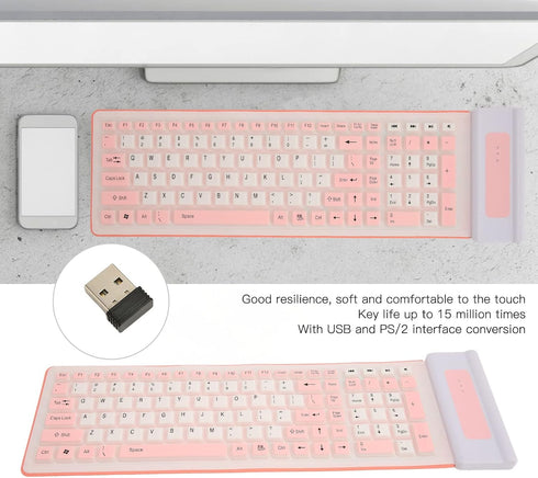 Silicone Keyboard, Foldable Waterproof Rollup Keyboard for PC Laptop Notebook, 103 Keys, Mute Typing, Lightweight