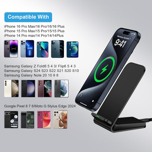 Pixel 9 Wireless Charger, 15W Fast Charging Stand for Google Pixel 9 Pro XL, Android Wireless Phone Charging & QC
