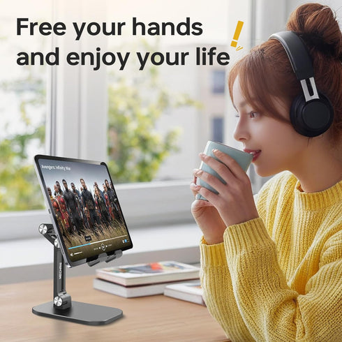 Mechrig 4-11" Foldable Phone Stand for Desk - Adjustable Height & Angle Cell Phone Holder, Portable Tablet Stand