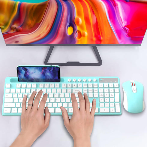 Wireless Keyboard and Mouse Combo, MARVO 2.4G Ergonomic Wireless Keyboard with Phone Holder, Silent Mouse, Compatible