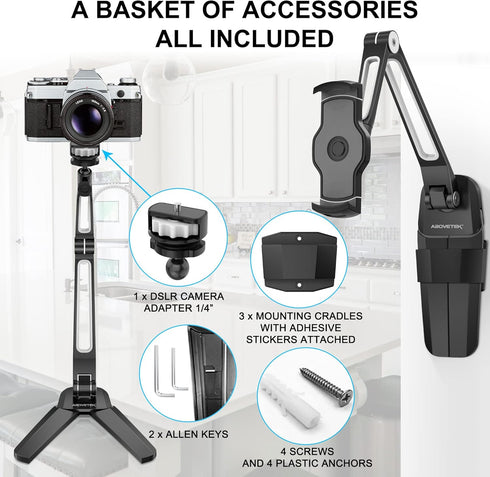iPad Wall Mount by AboveTEK, 3 in 1 Highflex 360° Under Cabinet Mount for Kitchen, Fits 4.7" to 13.5" iPad