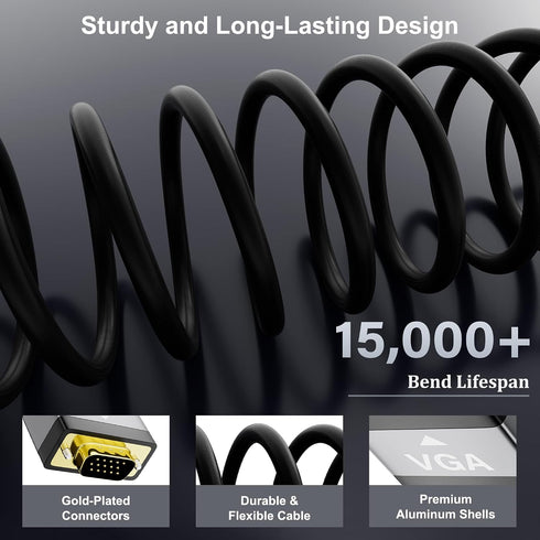 Conable 15 1080P@60Hz VGA to HDMI Cable FT with USB Power Supply, Real Video Output, Unidirectional Cable, from VGA