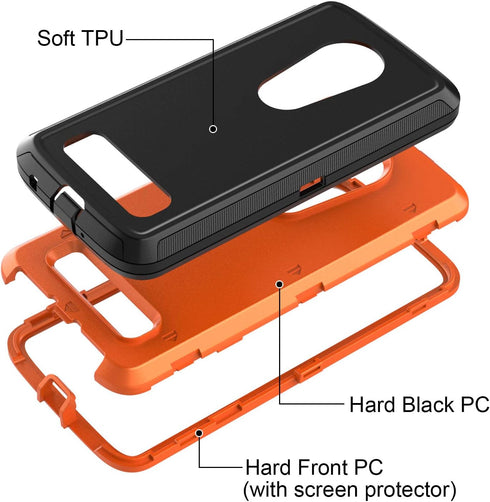 Annymall Moto Z4 Case – Heavy Duty with Built-in Screen Protector, Tough 4 in 1 Rugged Shockproof Cover, Black/Orange