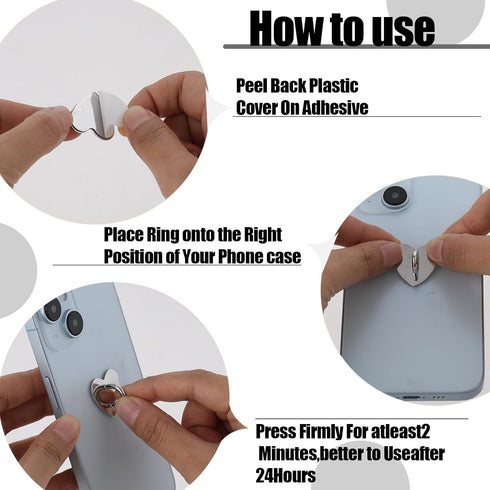 Ptwola 16 Pcs Phone Ring Holder Grip Heart Shaped Adhesive Metal Finger Ring Stand Universal Finger Grip for Cell Phone