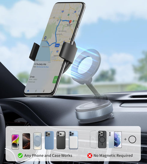 TONEOF (Black,1 Pack) Phone Clamp for Magnet with Metal Ring,Phone Mount Adapter for Magsafe Car Phone Holder,Quick