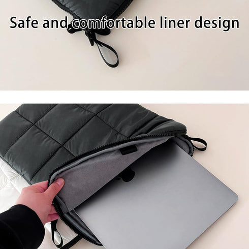 Puffy Laptop Sleeve 13 Inch Black, Waterproof Carrying Case Bag for Women, Compatible with MacBook Pro 12, iPad Pro 12.9