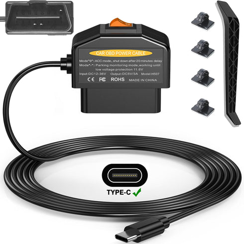 Redsia Dash Cam Hardwire Kit OBD, Dash Camera USB Type C Hardwire Kit