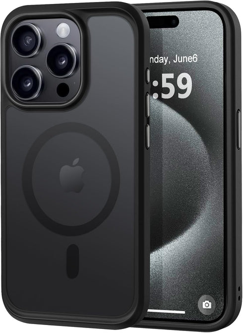MOCCA iPhone 15 Pro Case - Slim Translucent Matte, 13FT Military Drop Protection, MagSafe Compatible, Black, 6.1''