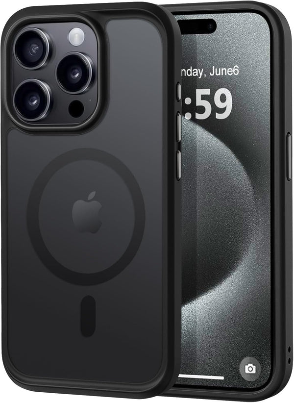 MOCCA iPhone 15 Pro Case - Slim Translucent Matte, 13FT Military Drop Protection, MagSafe Compatible, Black, 6.1''