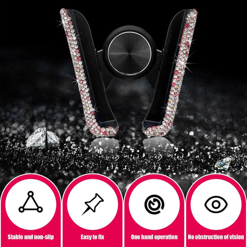 Bling Car Phone Holder, Crystal Air Vent Clip for Women and Girls, 360° Adjustable Mini Dash Automatic Phone Mount
