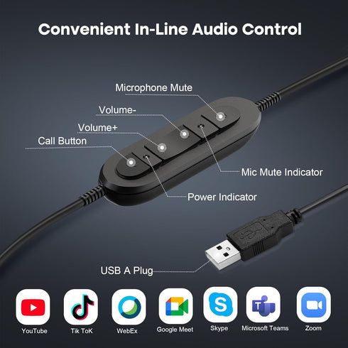 MAIRDI PC Headset with Microphone, USB Computer Headset with Mic for Laptop Teams Zoom Office Work