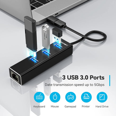 TECKNET USB to Ethernet Adapter, USB C to Ethernet, 3 Port USB 3.0 Hub with RJ45 Gigabit Ethernet Converter