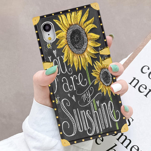 BOYYUNGYU Square Phone Case for iPhone Xr with Sunflower You are My Sunshine Pattern Soft TPU Metal Plating Four-Corner Anti-Drop and Shock-Proof Protective Case