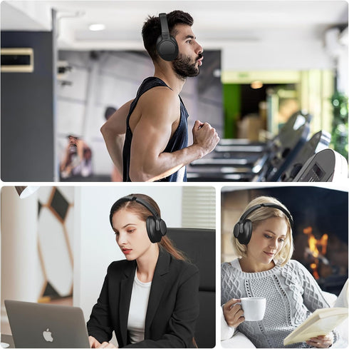 ZIHNIC Active Noise Cancelling Headphones, 60H Playtime Wireless Bluetooth Headset, Low Latency, Black