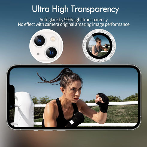 Xfilm Bling Diamond iPhone 13/13 Mini, HD Clear Tempered Glass Camera Lens Protection Cover, Scratch Proof