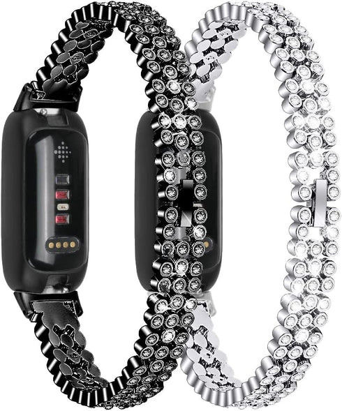 Slim Bling Bands for Fitbit Inspire 3 Smartwatch, Rhinestone Dressy Bracelet Replacement for Women Girl