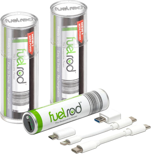 FuelRod USB-C Portable Charger Kit - Pack of 2, Includes All Cables & Adapters, Rechargeable Backup Power Bank