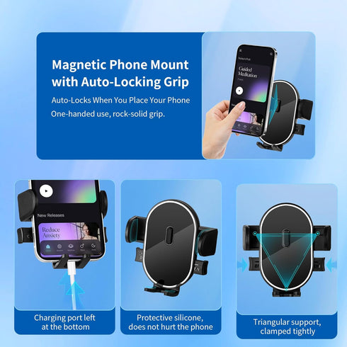 ROCKFREE N52 Magnet,360 Magnetic Phone Holder with Auto-Locking Clip,Strong Adjustable Phone Mount