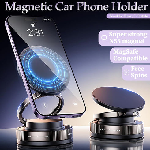 LONGQUAN 360 [89+LBS 2600gf 17/16/15/14/13/12 Upgraded Vacuum Magnetic Car Phone Holder, Strong Suction Cup Phone Mount