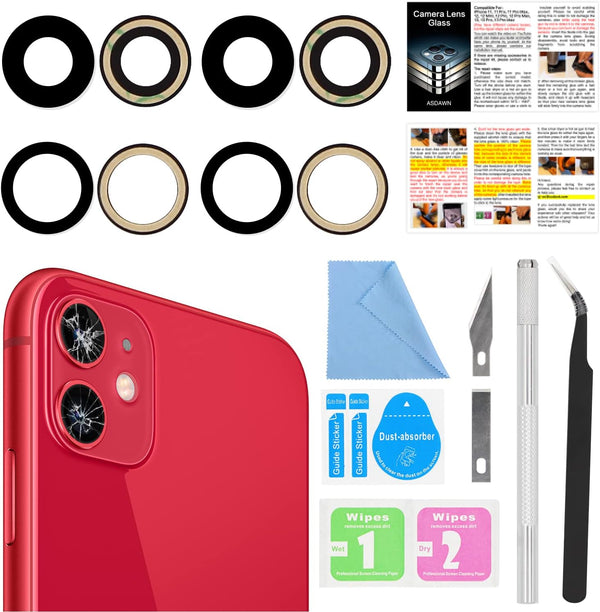 2PCS ASDAWN Back Camera Lens Glass Replacement for iPhone 11, Pre-Installed Adhesive, Installation Manual + Repair Tool