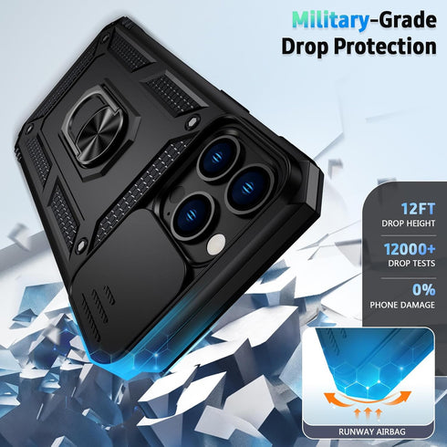 iPhone 11 Pro Max Case with Camera Lens Cover, HD Screen Protector, 10 FT Military Grade Drop Protection, Black