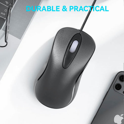 Mofkirg 3-Button 1000 (1) Classic Wired Office Mouse Ergonomic USB Optical DPI Comfortable Durable for Windows Mac