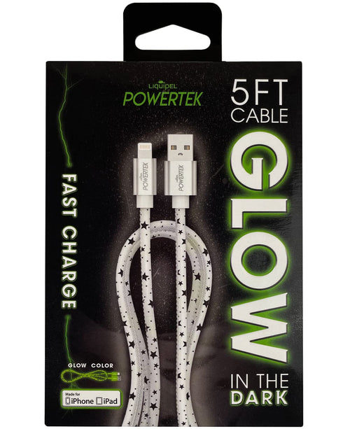 LIQUIPEL Powertek Glow MFi Certified 5ft Lightning to USB Charger for iPhone & iPad, Fast Charging Cable (White w/Stars)