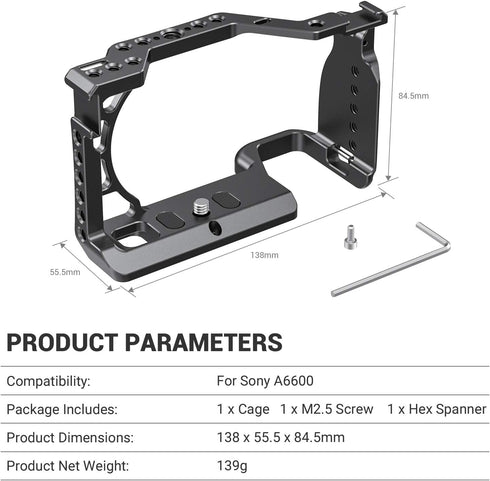 SMALLRIG Cage for Sony Alpha A6600/ILCE 6600 Mirrorless Camera with Cold Shoe Mounts - CCS2493