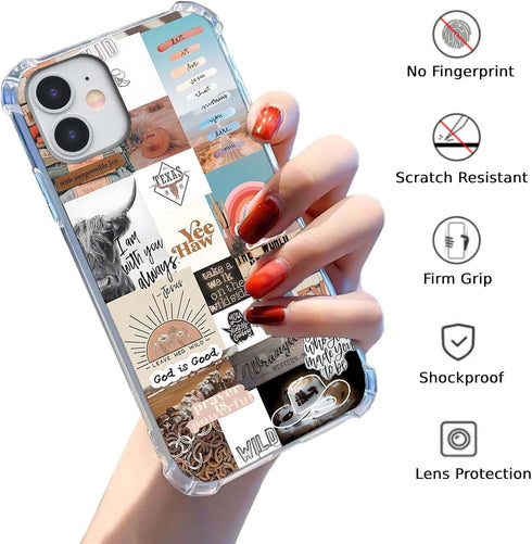 Jesus and Cowboy Case for iPhone 11, Christian Quotes and Western Collage Trendy TPU Bumper for Men Women
