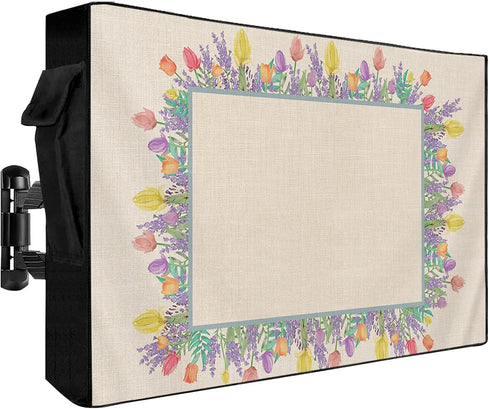 EZON-CH Outdoor TV Cover 40-43 inch Floral Plants Tuilps Lavender Linen Texture Weatherproof