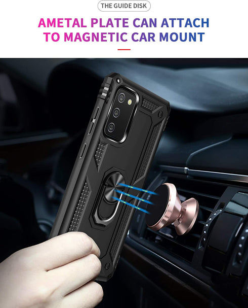 Samsung A02s Case with HD Screen Protector, Military-Grade Kickstand Holder, Shockproof Cover for Galaxy A02s, Black