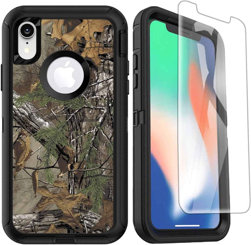 Compatible iPhone XR Case with Screen Protector - Camo Design, Shockproof 3-Layer Rugged Heavy Duty Case