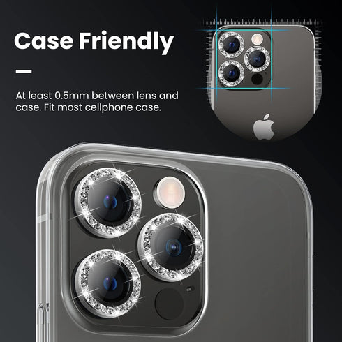 Tensea Camera Lens Protector for iPhone 13 Pro/Pro Max, 9H Tempered Glass Cover with Metal Individual Ring
