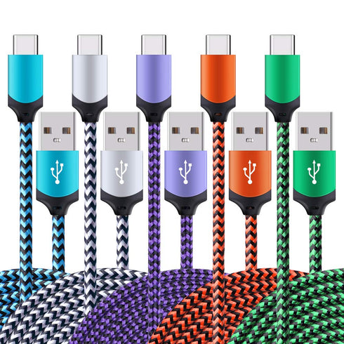 6ft USB C Cable 5-Pack for iPhone 15 Pro Max, Fast Charging Braided Cord for Samsung Galaxy S23, Google Pixel 8/7.