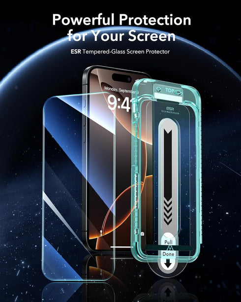 ESR 3 Pack Screen Protector for iPhone 16 Pro Max, 9H Hardness, Military Grade Tempered Glass
